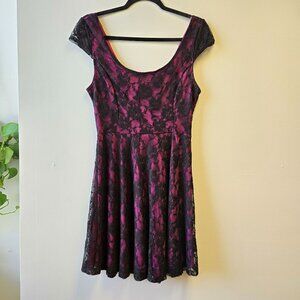 Vintage Y2K Trixxi  L Lace Overlay Babydoll Dress Punk Goth Whimsigoth Black & P